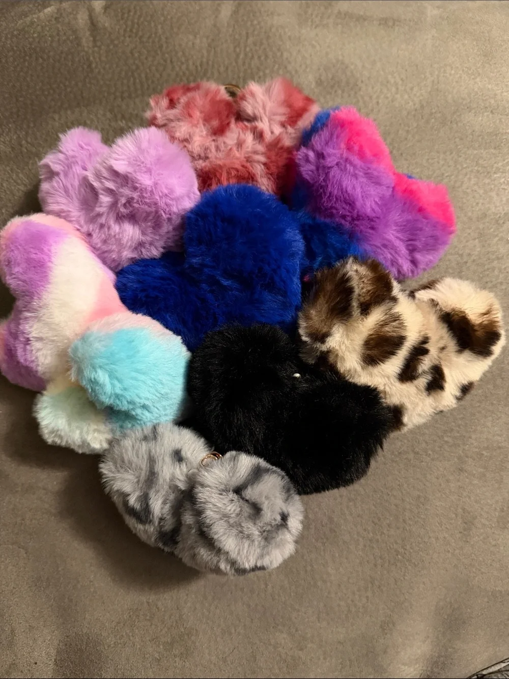 Plush Heart-Shaped Multi-Color Faux Fur Keychains B24